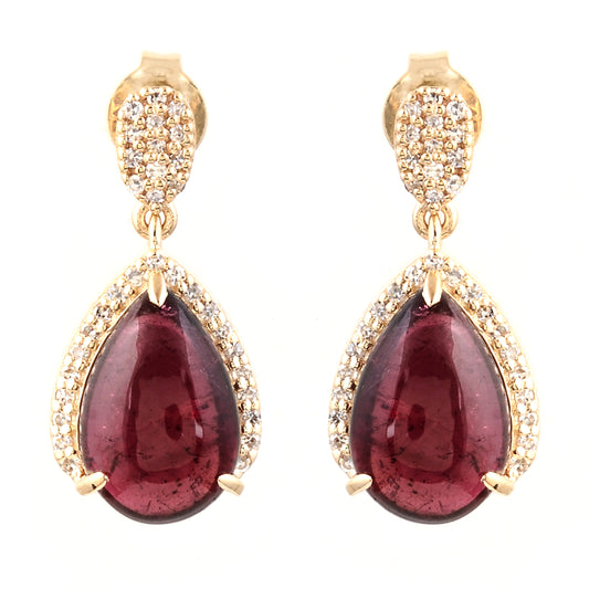 5.69 Ct Pear Cabochon Natural Tourmaline 14K Gold Earrings