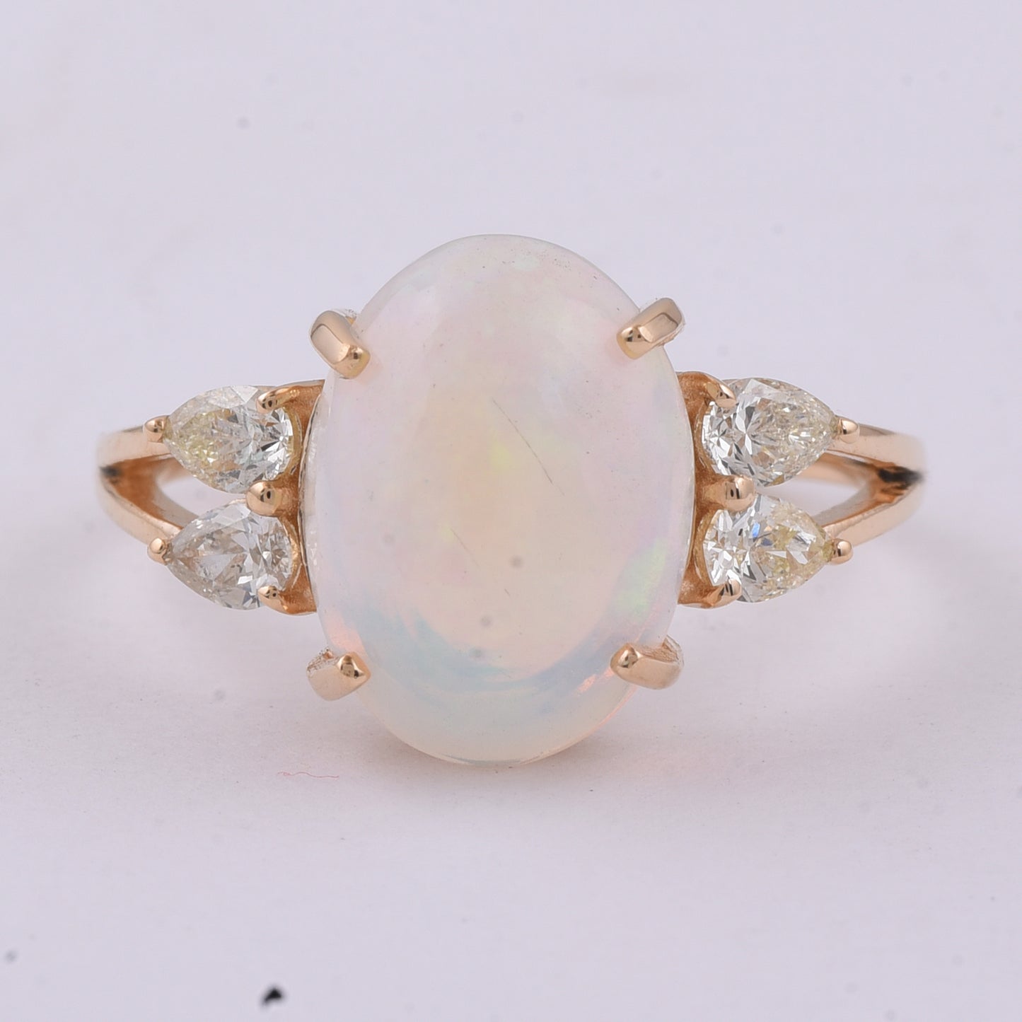 3.27 Ct Oval Cabochon Cut Natural Opal 14K Gold Ring