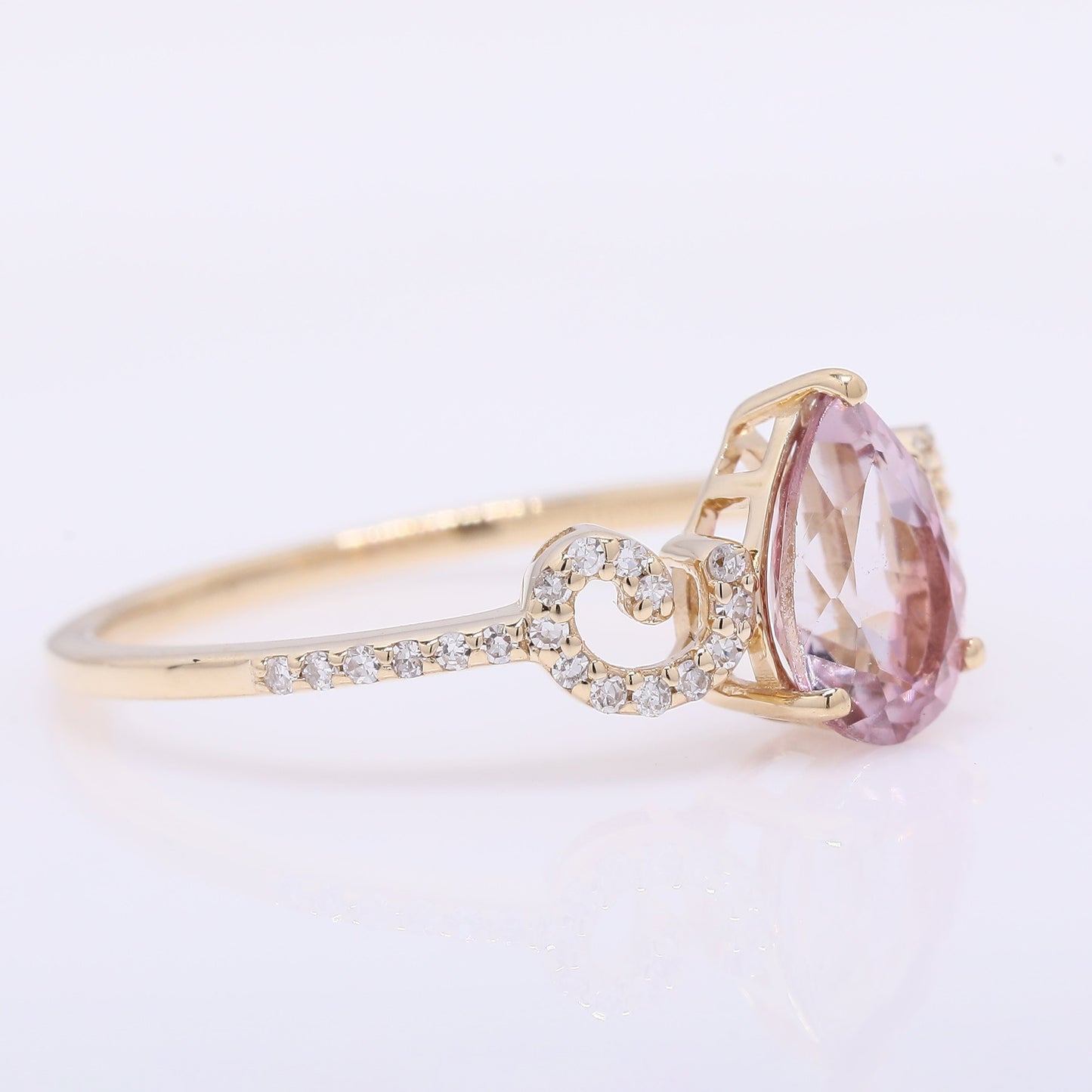 1.16 Ct Pear Mixed Cut Natural Pink Tourmaline 14K Gold Ring