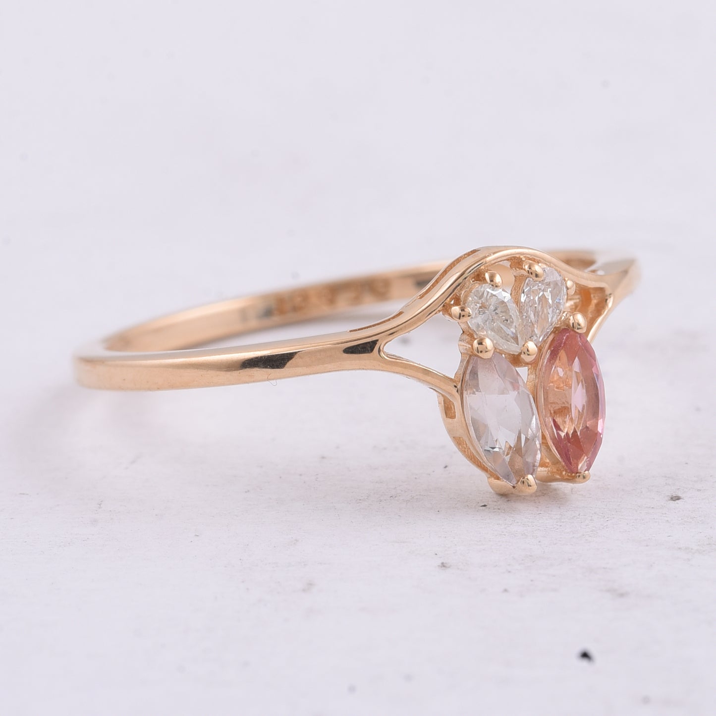 0.38 Ct Marquise Natural Multi Coloured Tourmaline 14K Gold Ring