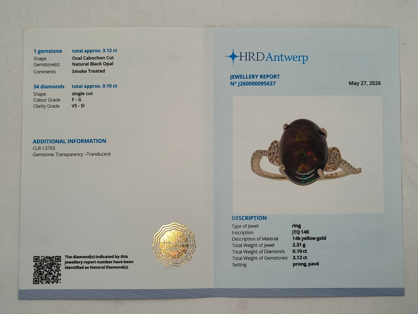 3.22 Ct Oval Cabochon Cut Natural Black Opal 14K Gold Ring
