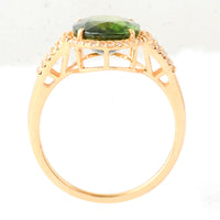 4.04 Ct Oval Mixed Cut Natural Green Sapphire 14K Gold Ring