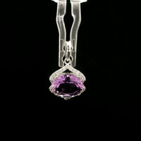 2.73 Ct Oval Amethyst, White Zircon 925 Sterling Silver Pendant
