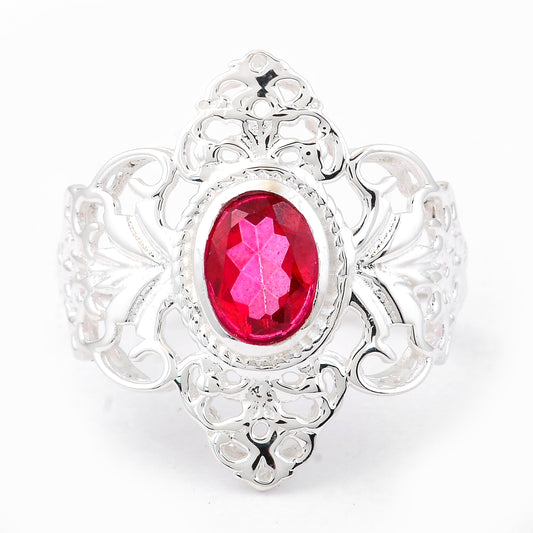 1.60 Ct Oval Pink Topaz, 925 Sterling Silver Ring