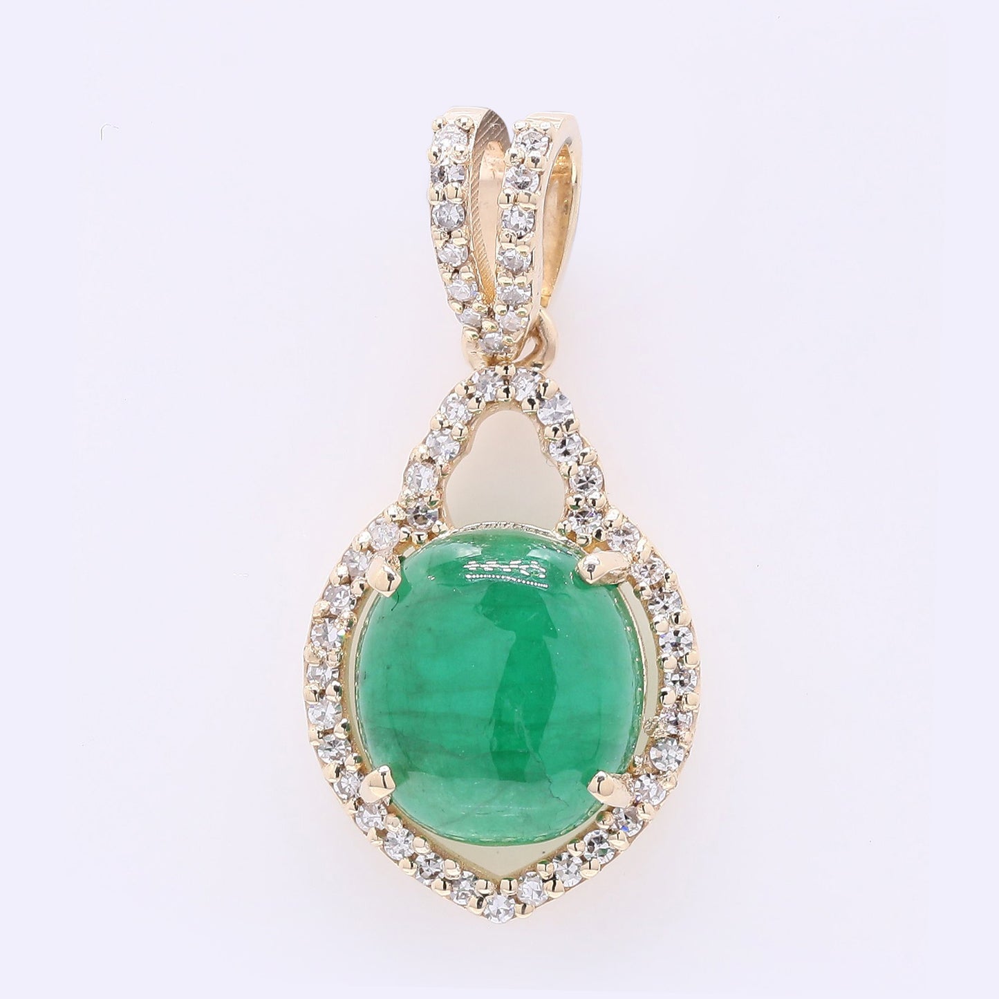 2.01 Ct Oval Cabochon Cut Natural Emerald 14K Gold Pendant