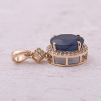 3.10 Ct Oval Mixed Cut Natural Sapphire 14K Gold Pendant