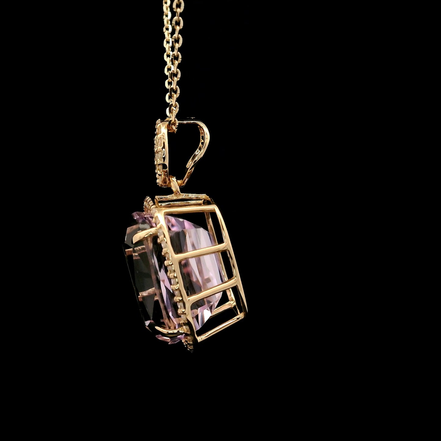 8.60 Ct Cushion Kunzite 14K Gold Pendant