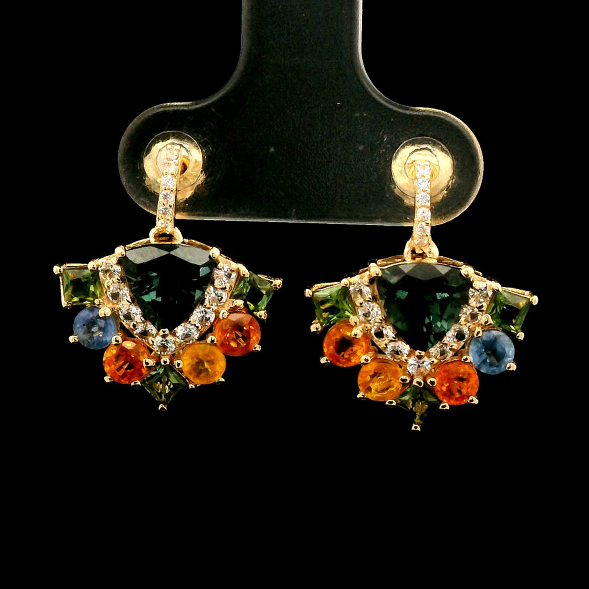 3.57 Ct Trillion Tourmaline 14K Gold Earrings