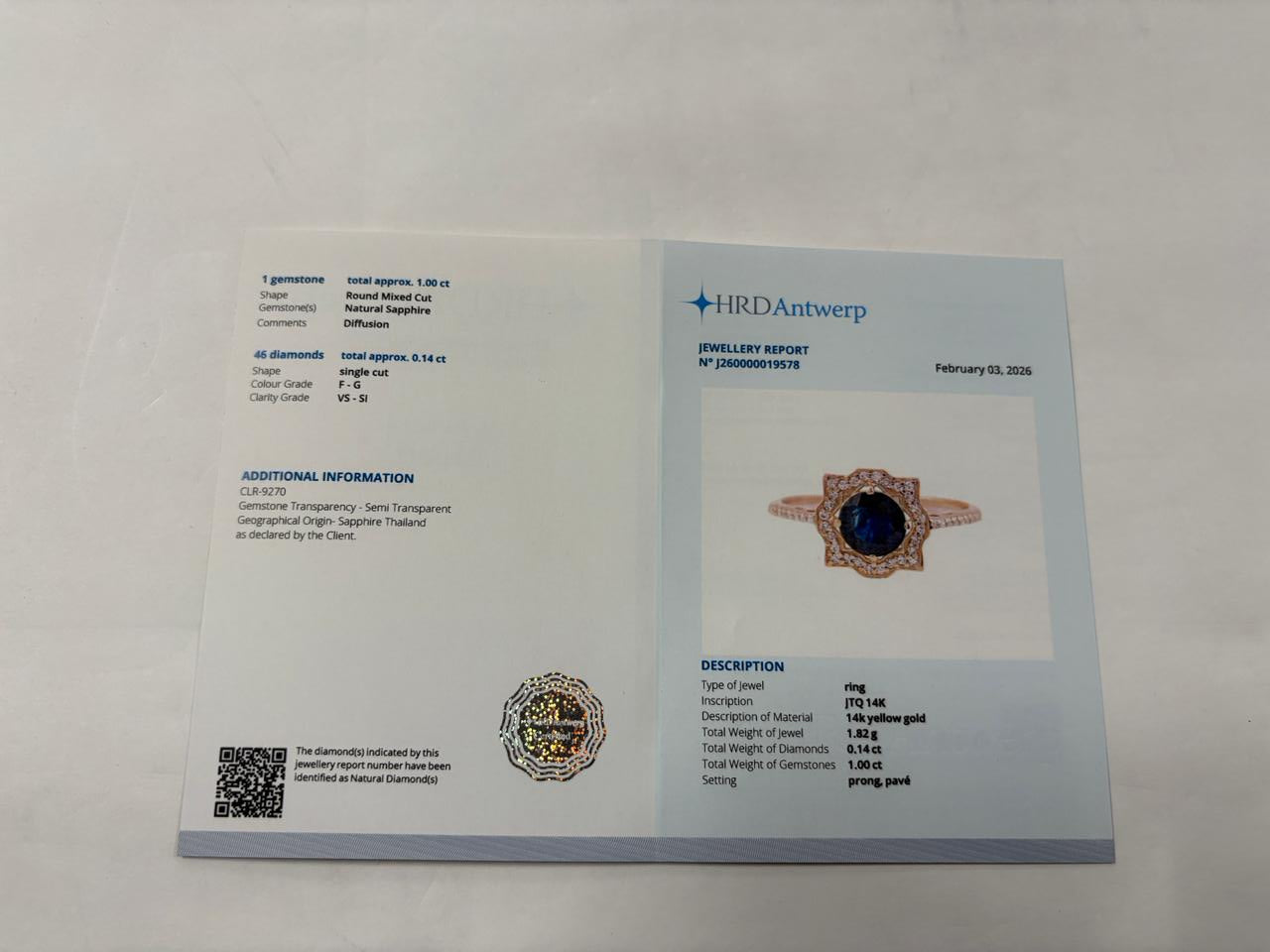 1.14 Ct Round Mixed Cut Natural Sapphire 14K Gold Ring