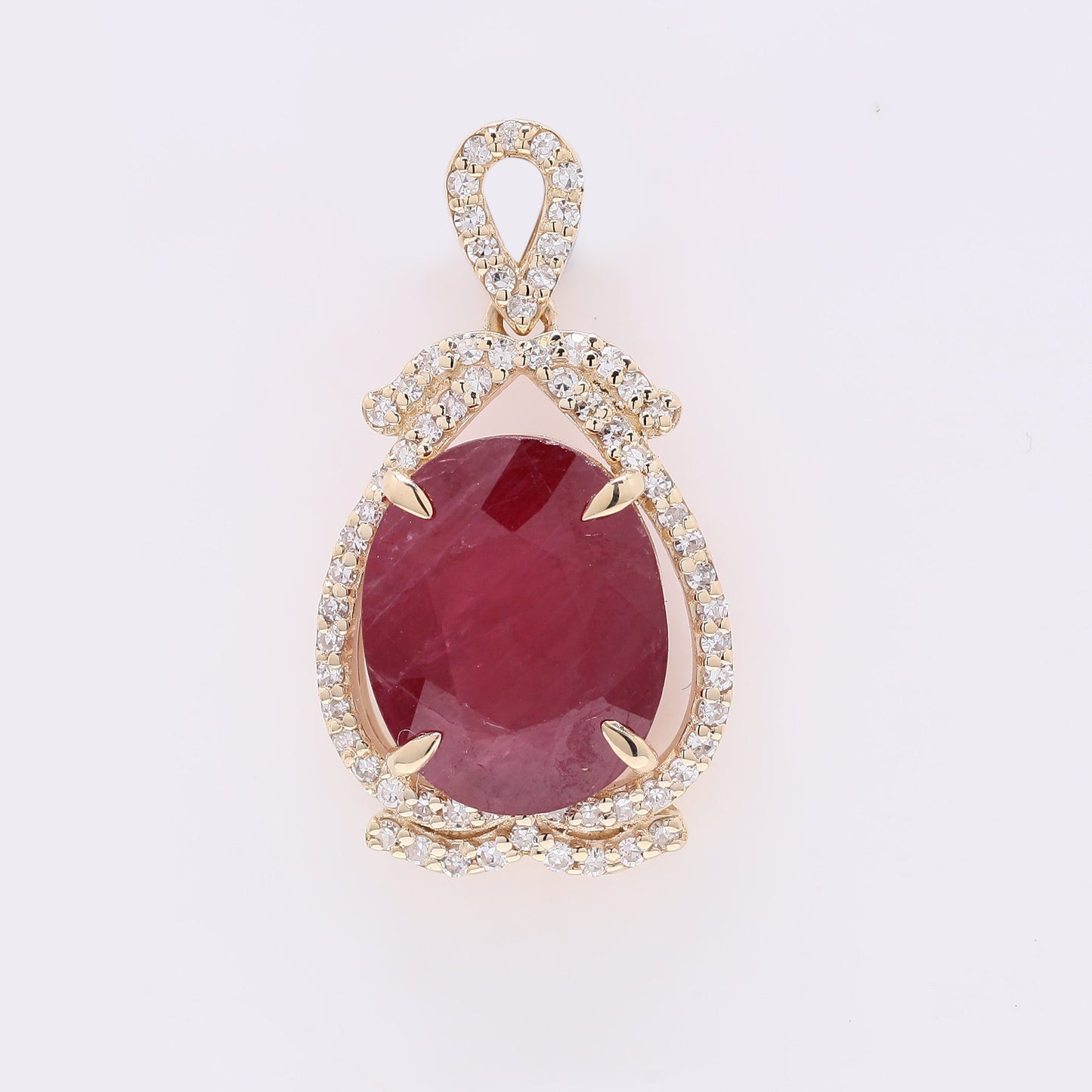 3.70 Ct Oval Mixed Cut Natural Ruby 14K Gold Pendant