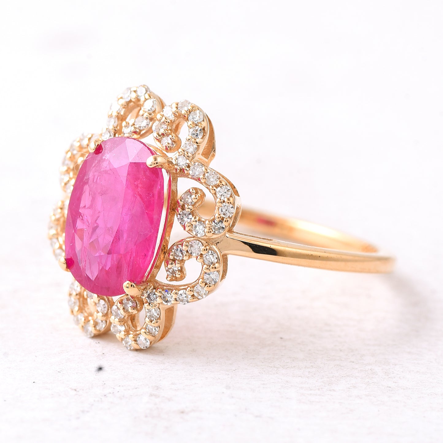 2.43 Ct Oval Mixed Cut Natural Ruby 14K Gold Ring