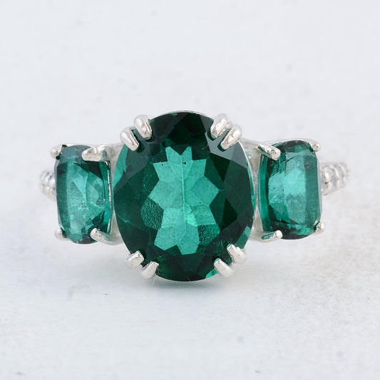 8.01 Ct Oval Green Topaz 925 Sterling Silver Ring