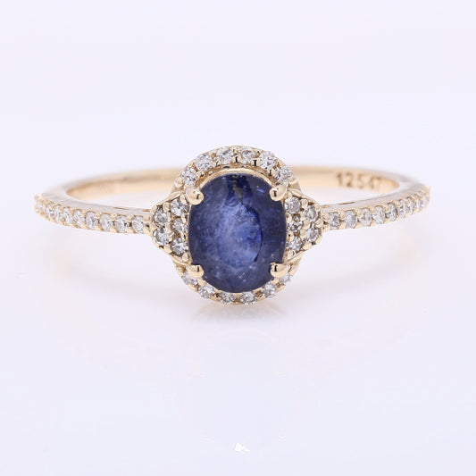 1.19 Ct Oval Mixed Cut Natural Sapphire 14K Gold Ring