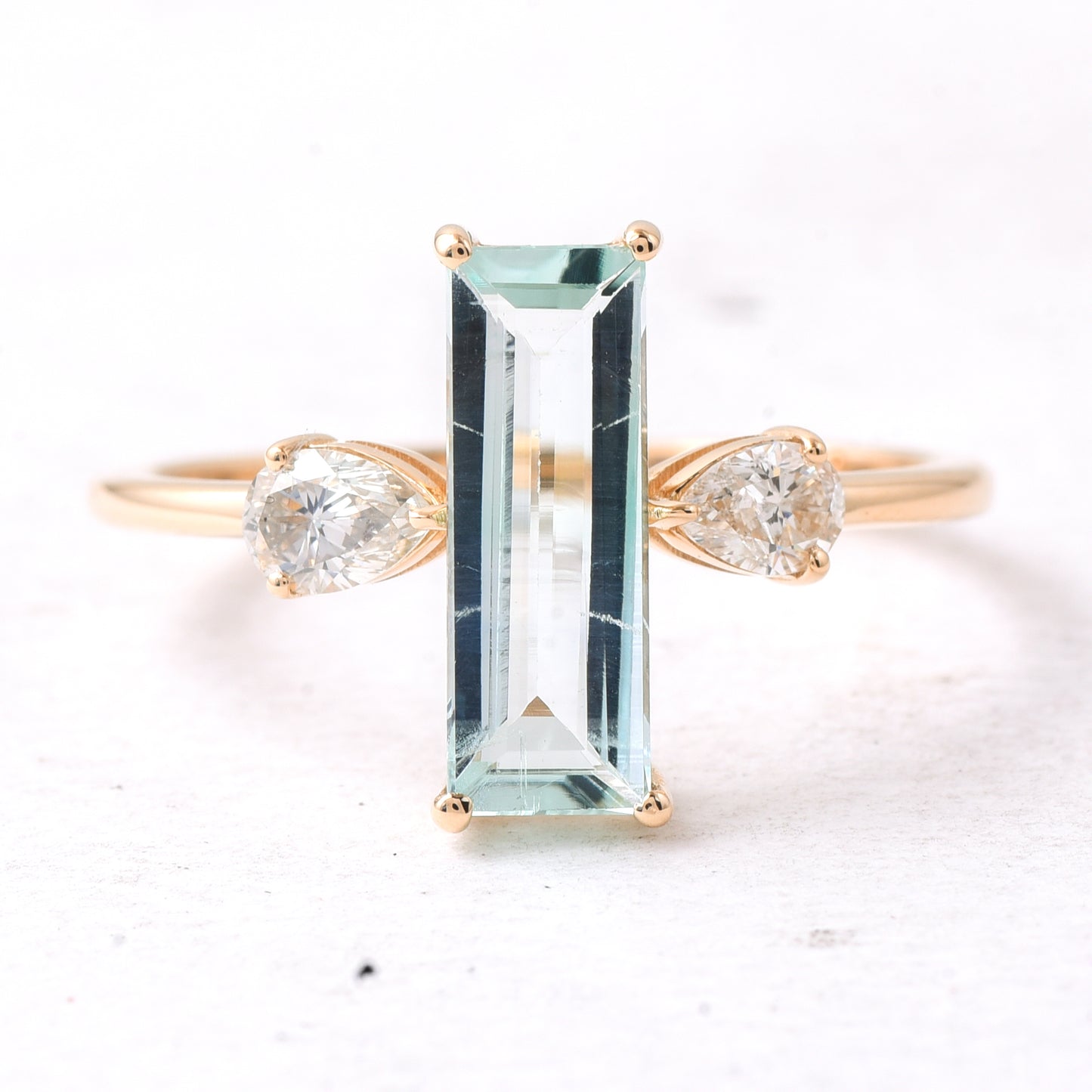 1.39 Ct Rectangle Step Cut Natural Aquamarine 14K Gold Ring