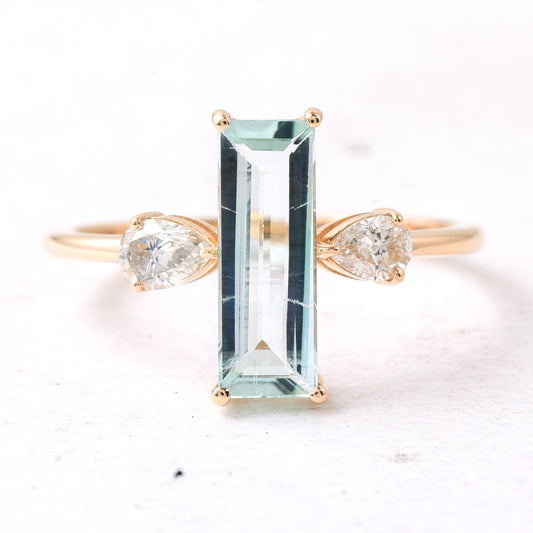 1.39 Ct Rectangle Step Cut Natural Aquamarine 14K Gold Ring