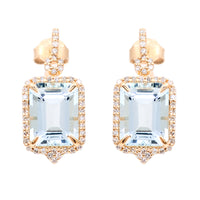 4.82 Ct Octagon Step Cut Natural Aquamarine 14K Gold Earrings