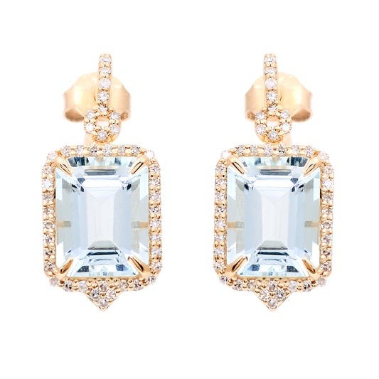 4.82 Ct Octagon Step Cut Natural Aquamarine 14K Gold Earrings