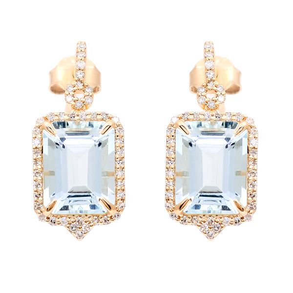4.82 Ct Octagon Step Cut Natural Aquamarine 14K Gold Earrings