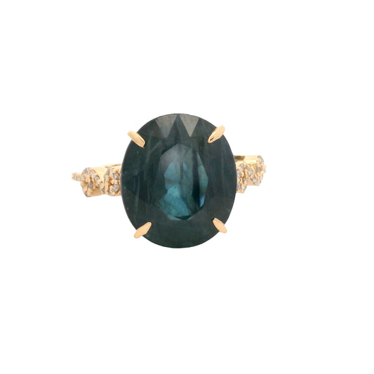 9.26 Ct Oval Mixed Cut Natural Corundum Sapphire 14K Gold Ring