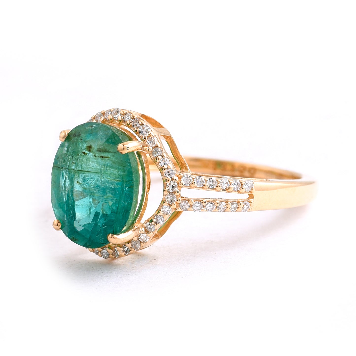 3.14 Ct Oval Mixed Cut Natural Emerald 14K Gold Ring