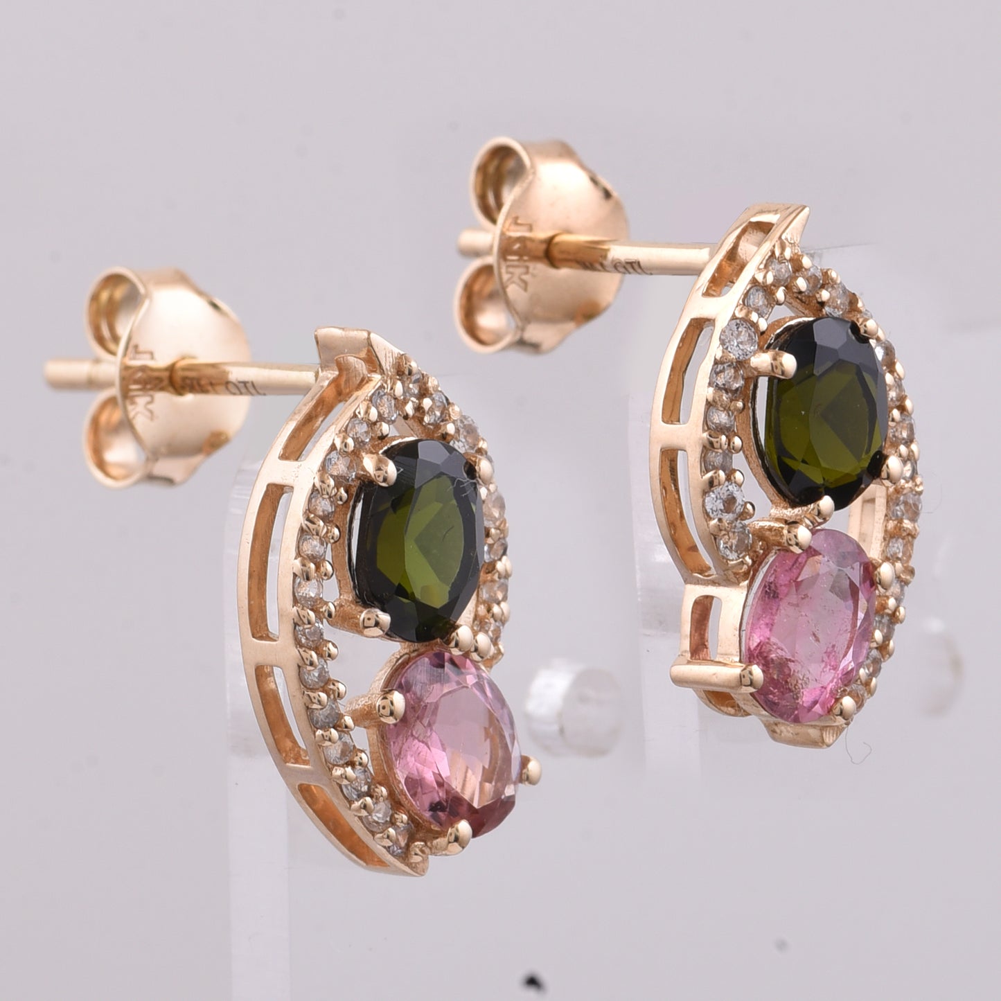 1.53 Ct Oval Natural Multi-Coloured Tourmaline 14K Gold Earrings