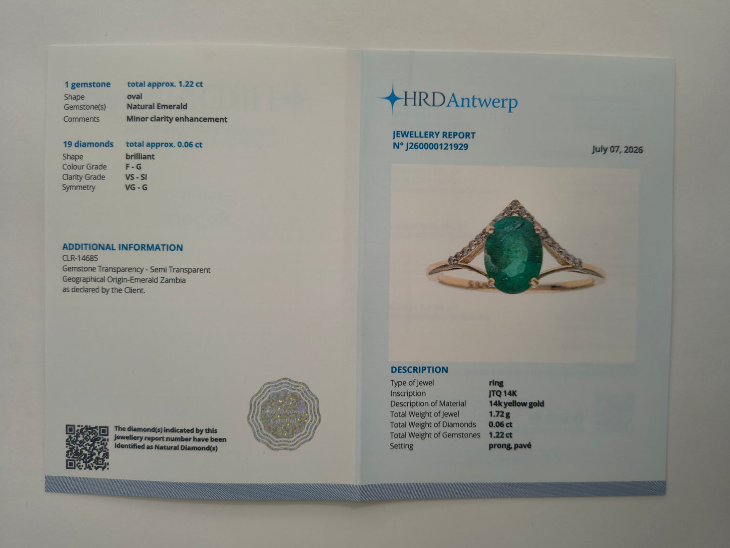 1.28 Ct Oval Natural Emerald 14K Gold Ring