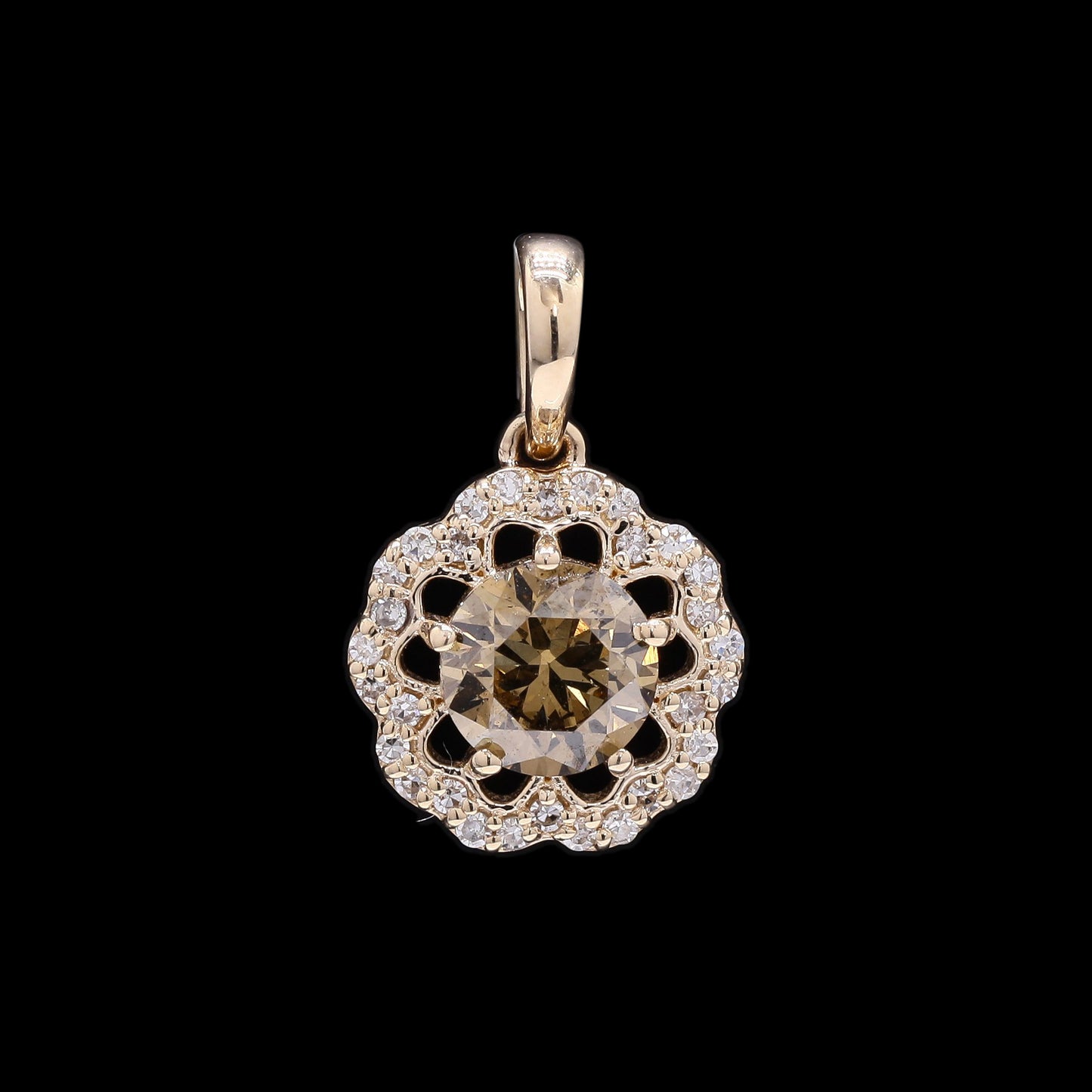 0.71 Ct Round Red Diamond 14K Gold Pendant