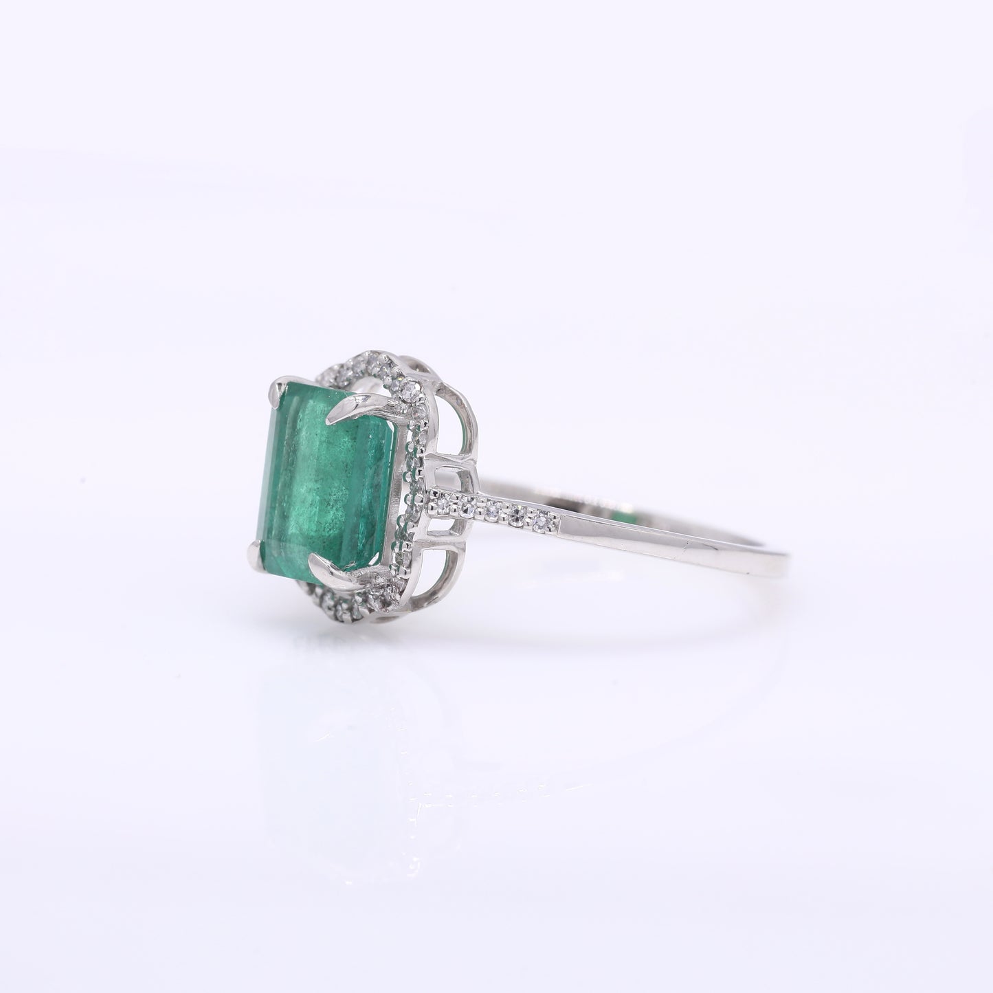 2.04 Ct Octagon Step Cut Natural Emerald 950 Platinum Ring