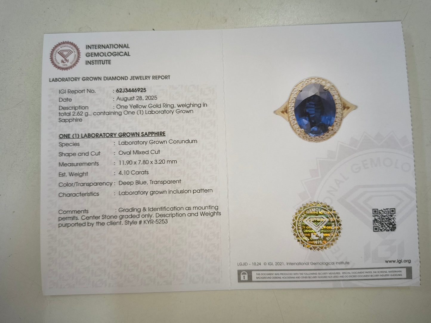 4.20 Ct Oval Mixed Cut Lab Grown Sapphire 14K Gold Ring