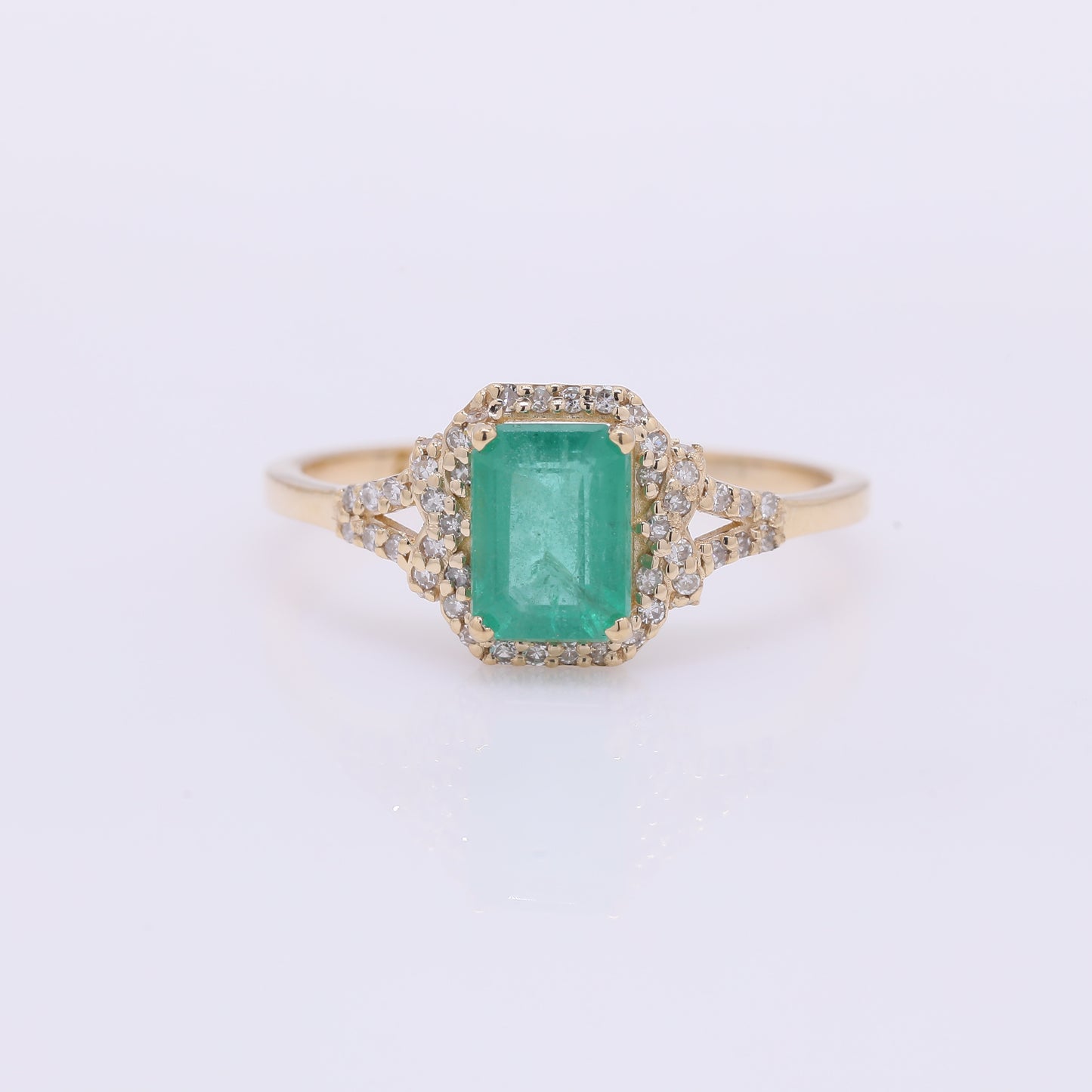 1.16 Ct Octagon Step Cut Natural Emerald 14K Gold Ring