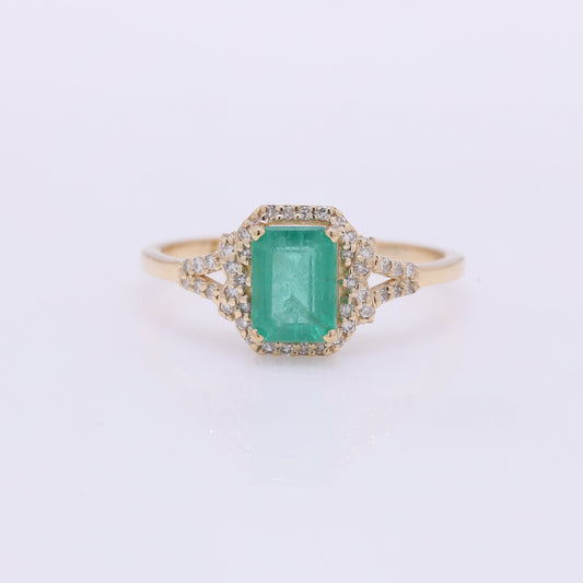 1.16 Ct Octagon Step Cut Natural Emerald 14K Gold Ring