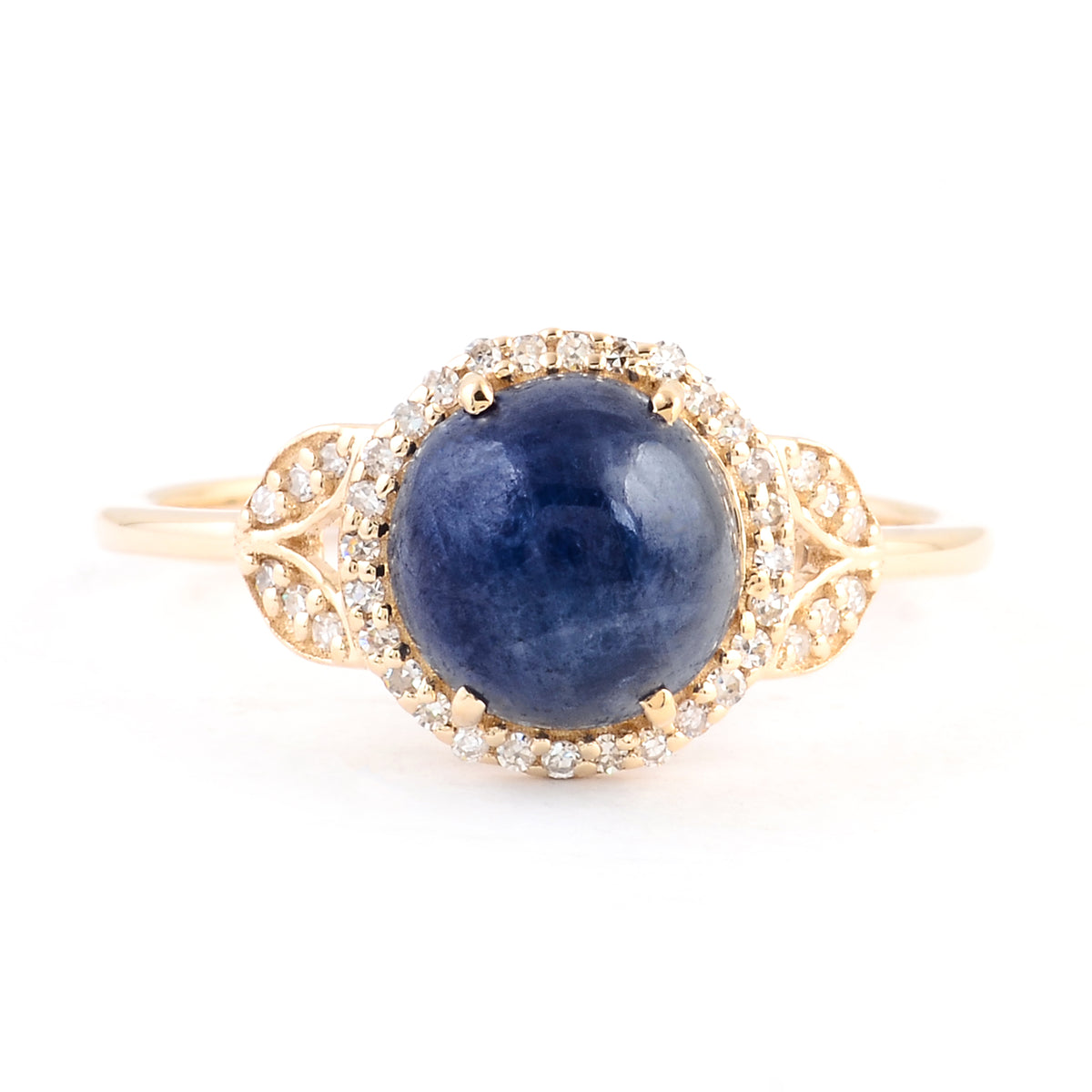 3.16 Ct Round Cabochon Natural Corundum Sapphire 14K Gold Ring