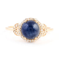 3.16 Ct Round Cabochon Natural Corundum Sapphire 14K Gold Ring