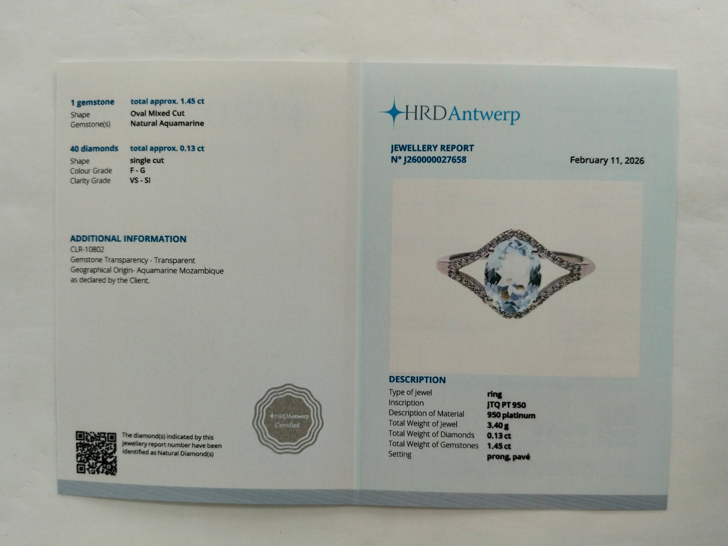 1.58 Ct Oval Mixed Cut Natural Aquamarine 950 Platinum Ring