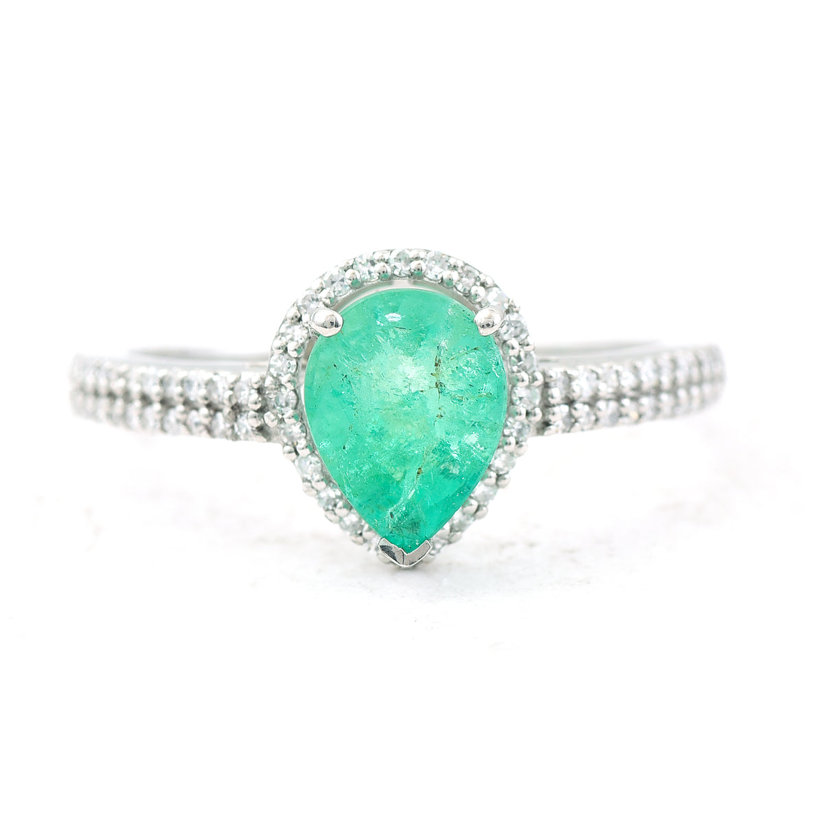1.39 Ct Pear Mixed Cut Natural Emerald 950 Platinum Ring
