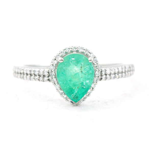 1.39 Ct Pear Mixed Cut Natural Emerald 950 Platinum Ring