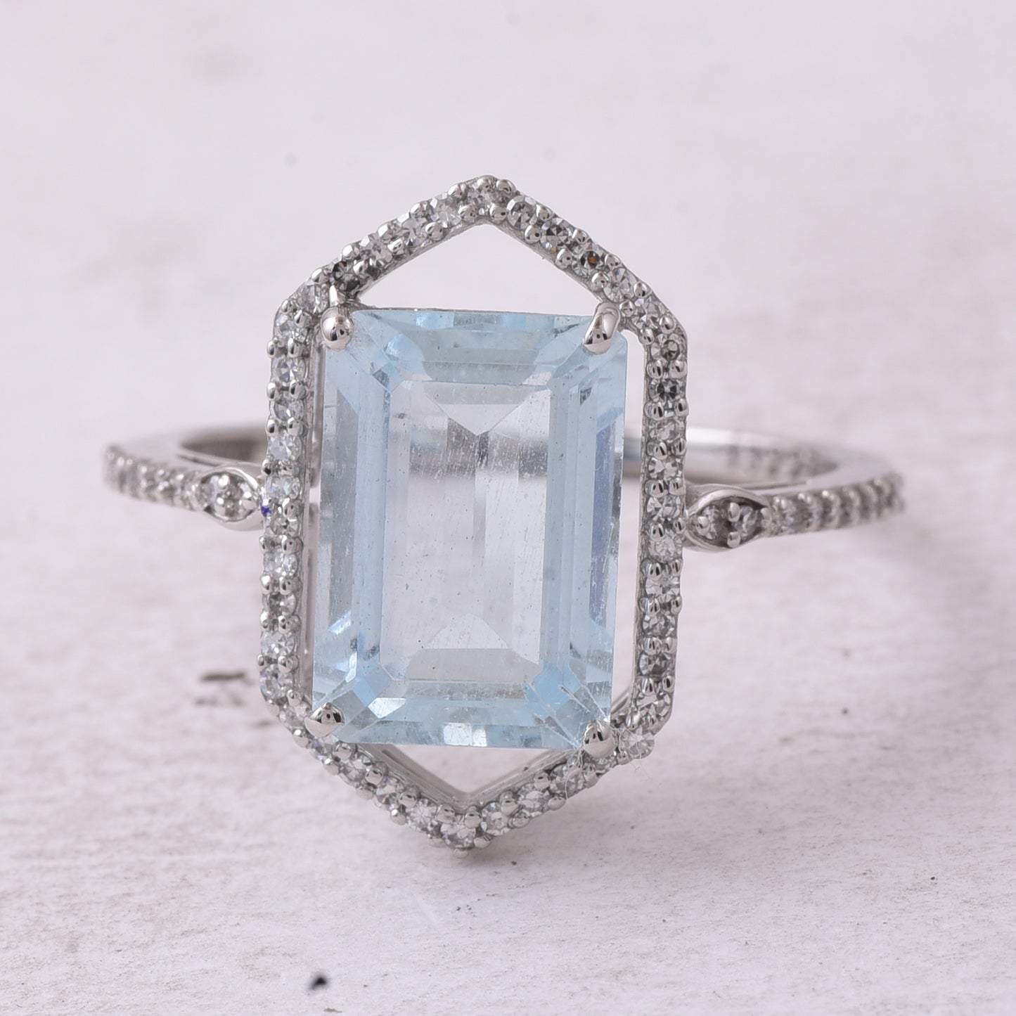 3.11 Ct Octagon Step Cut Natural Aquamarine 950 Platinum Ring