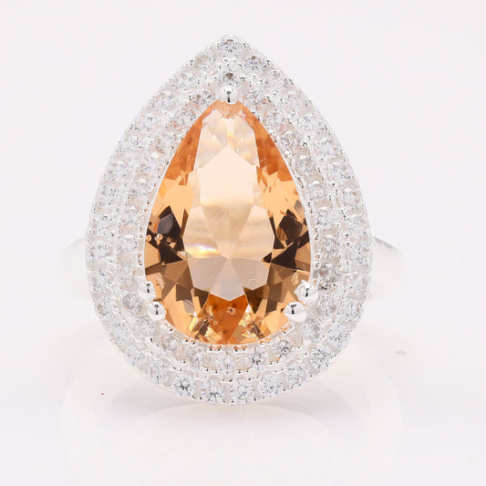 5.77 Ct Pear Created Morganite 925 Silver Ring