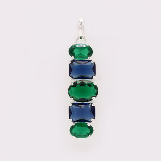 3.24 Ct Oval Created Emerald 925 Silver Pendant
