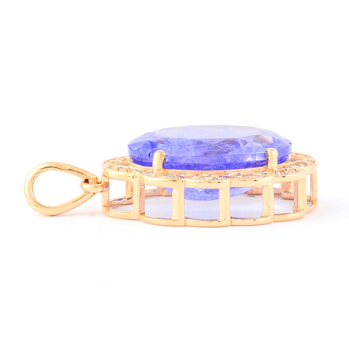 6.38 Ct Oval Mixed Cut Natural Tanzanite 14K Gold Pendant