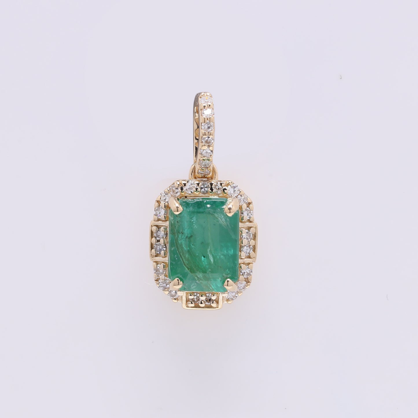 1.09 Ct Octagon Step Cut Natural Emerald 14K Gold Pendant