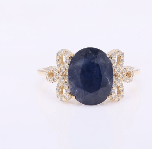 3.72 Ct Oval Mixed Cut Natural Sapphire 14K Gold Ring