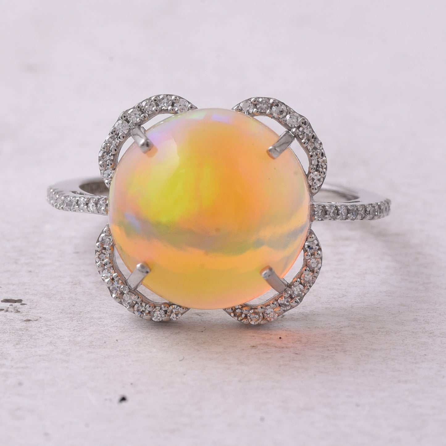 5.04 Ct Round Cabochon Cut Natural Opal 950 Platinum Ring