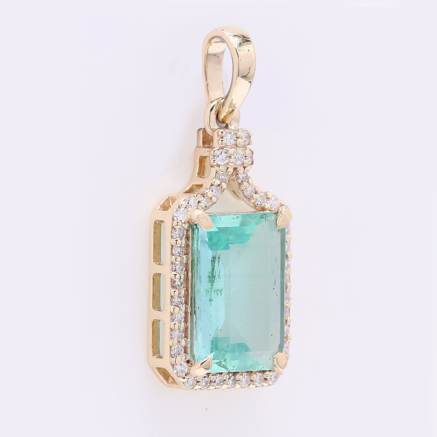 1.64 Ct Octagon Step Cut Natural Emerald 14K Gold Pendant