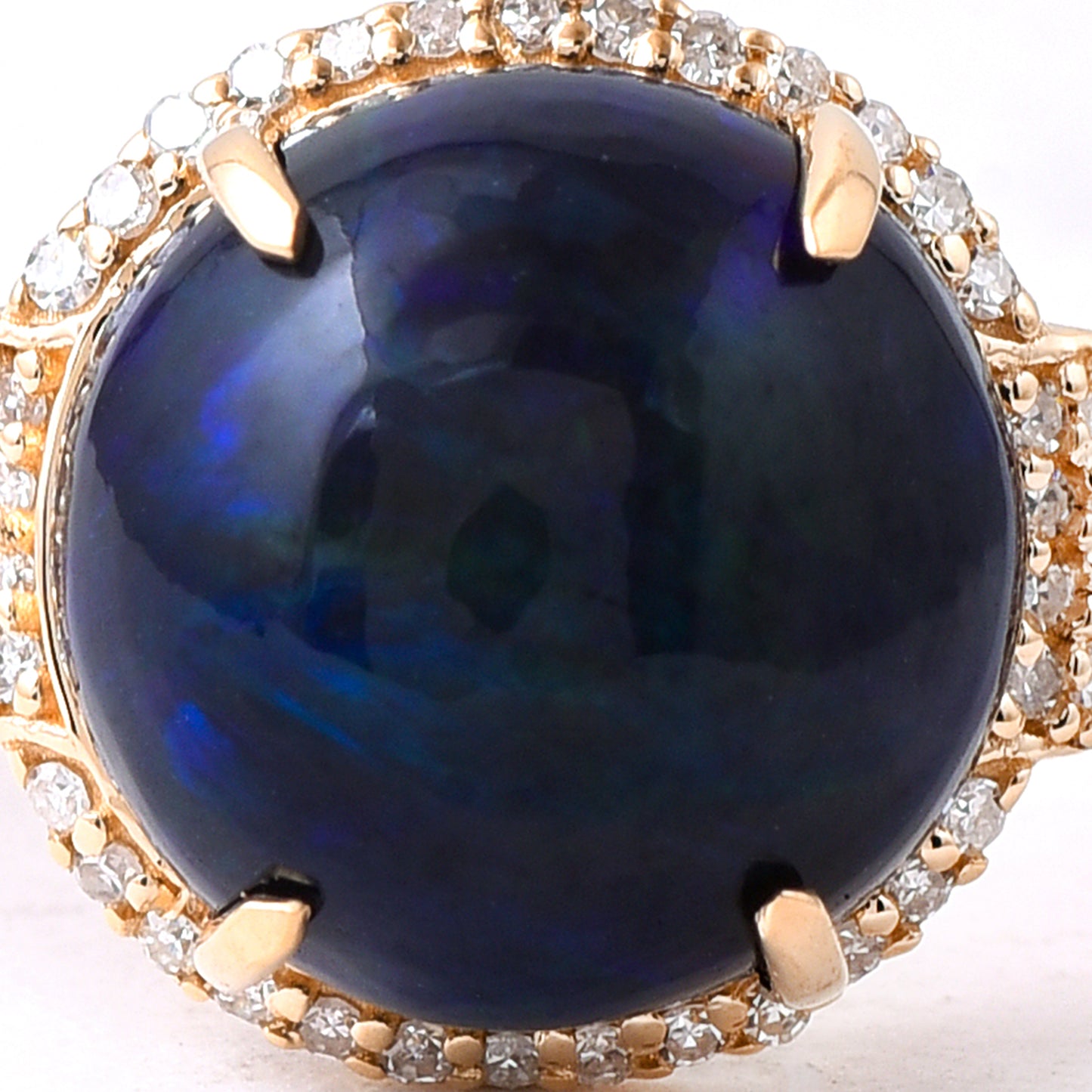 4.11 Ct Round Cabochon Cut Natural Black Opal 14K Gold Ring
