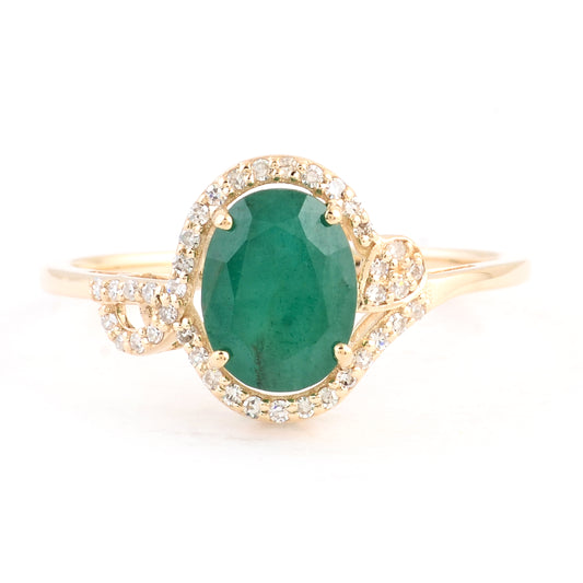 1.52 Ct Oval Mixed Cut Natural Beryl Emerald 14K Gold Ring