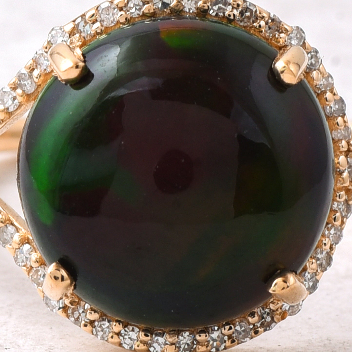 3.24 Ct Round Cabochon Cut Natural Black Opal 14K Gold Ring