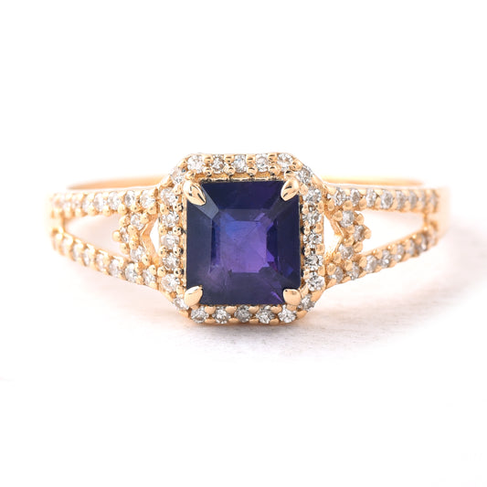 1.25 Ct Octagon Blue Sapphire 14K Gold Ring