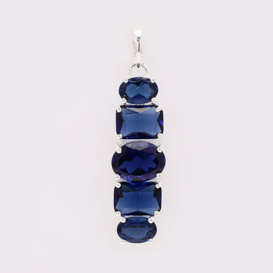3.43 Ct Oval Created Sapphire 925 Silver Pendant