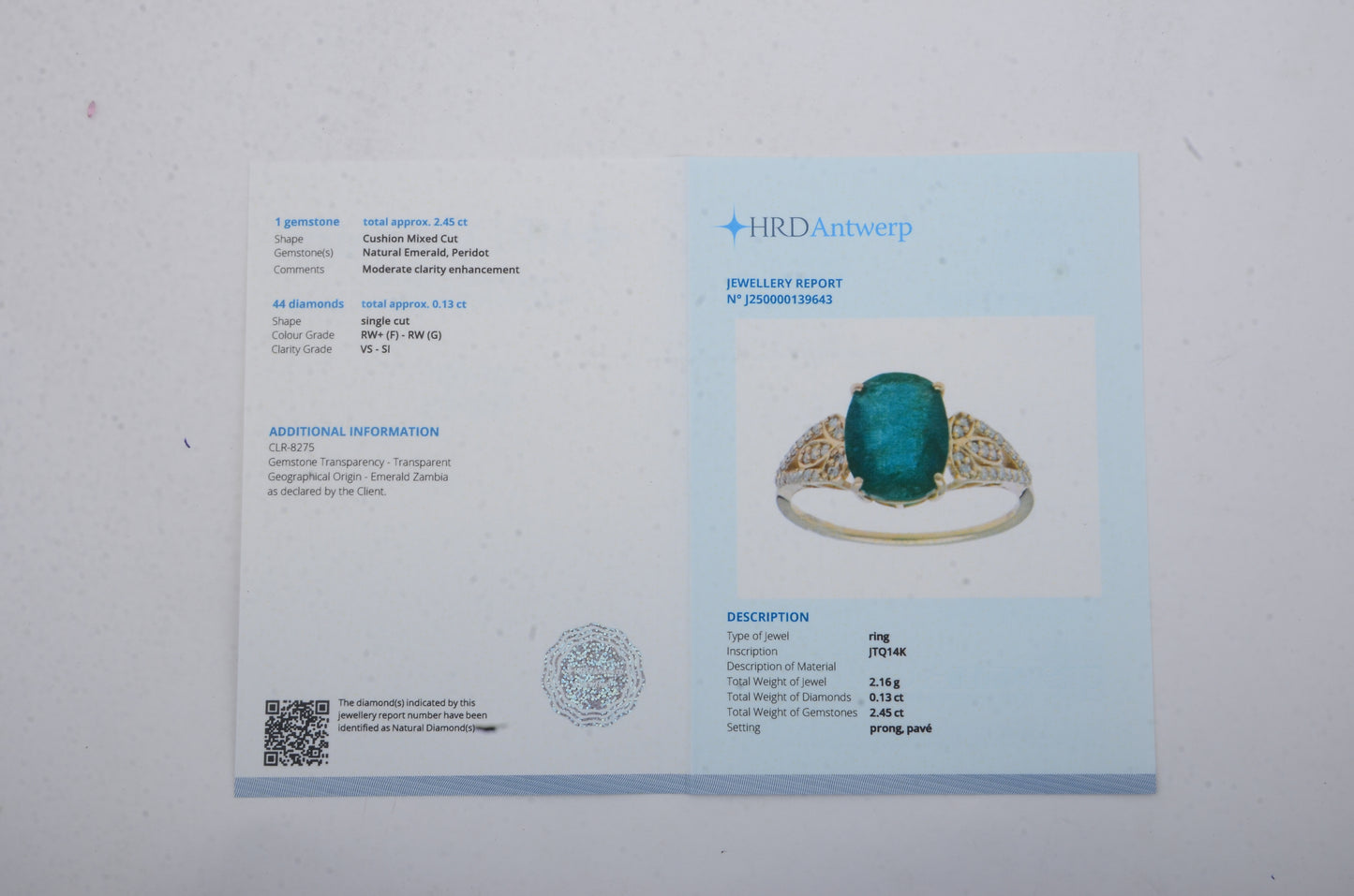 2.58 Ct Cushion Mixed Cut Natural Emerald 14K Gold Ring